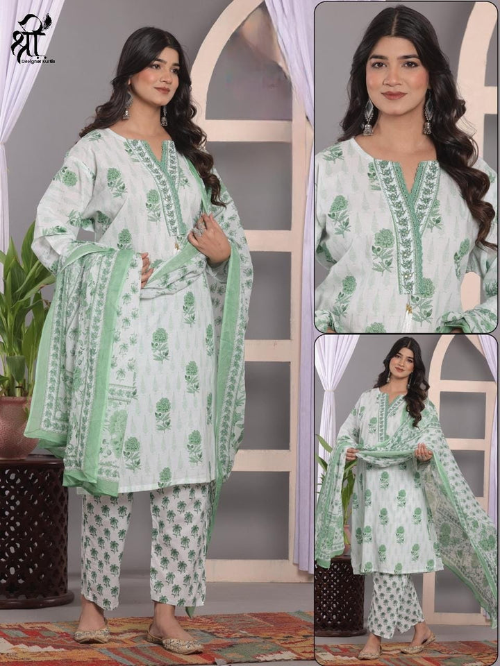 Shree Jee 3 Pcs Kurti Sets Straight Cotton (Rs.625 per piece)