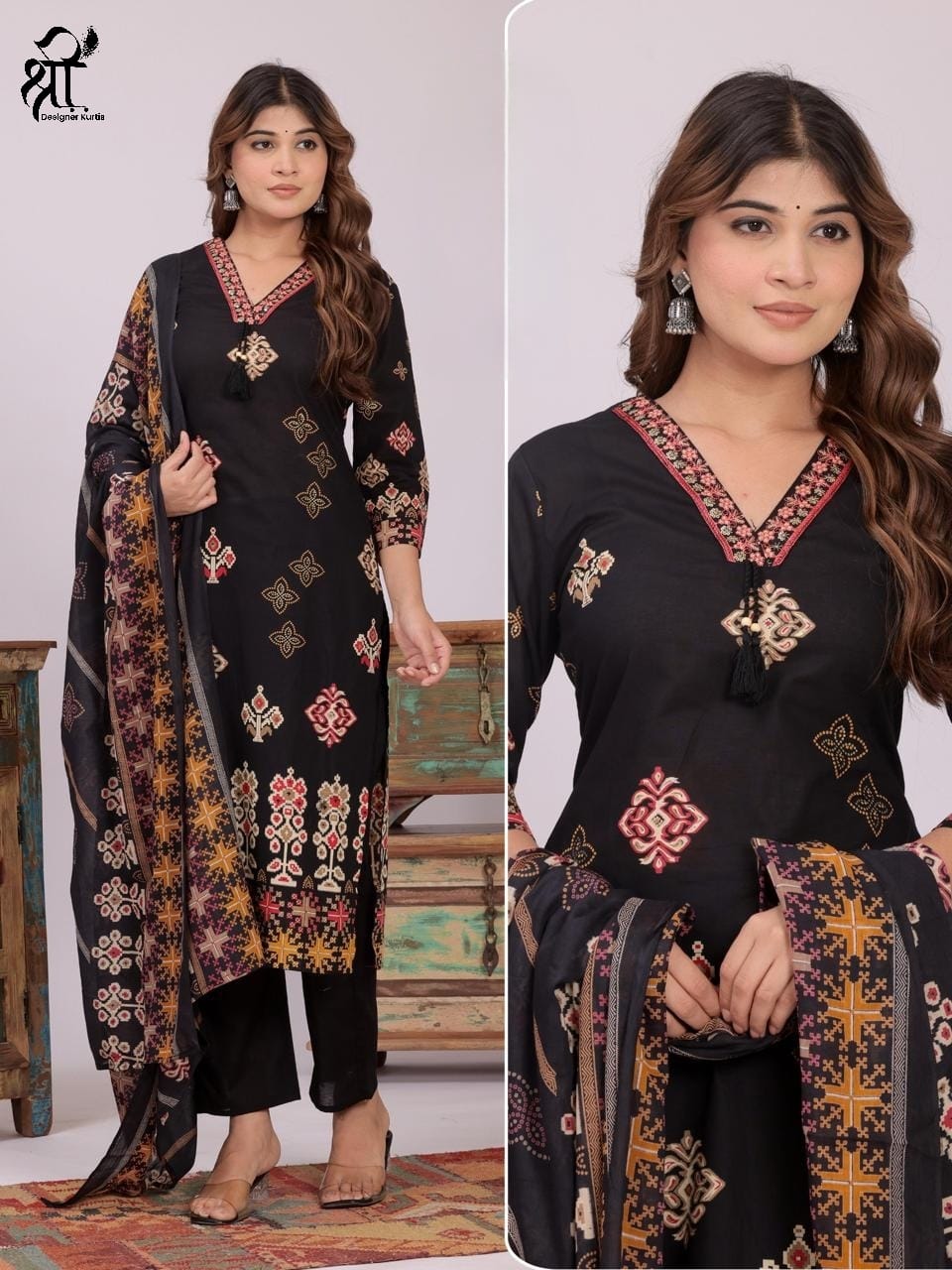 Shree Jee 3 Pcs Kurti Sets Straight Cotton (Rs.675 per piece)