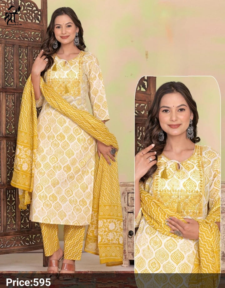 Shree Jee 3 Pcs Kurti Sets Straight Cotton (Rs.595 per piece)