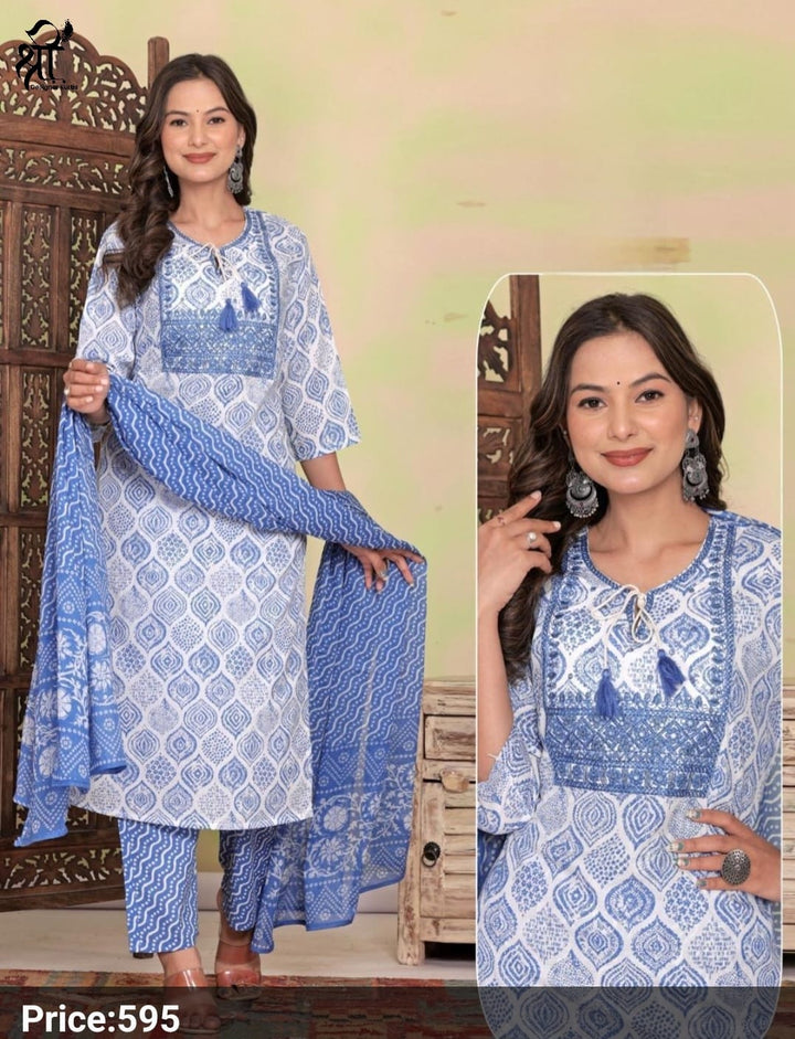 Shree Jee 3 Pcs Kurti Sets Straight Cotton (Rs.595 per piece)