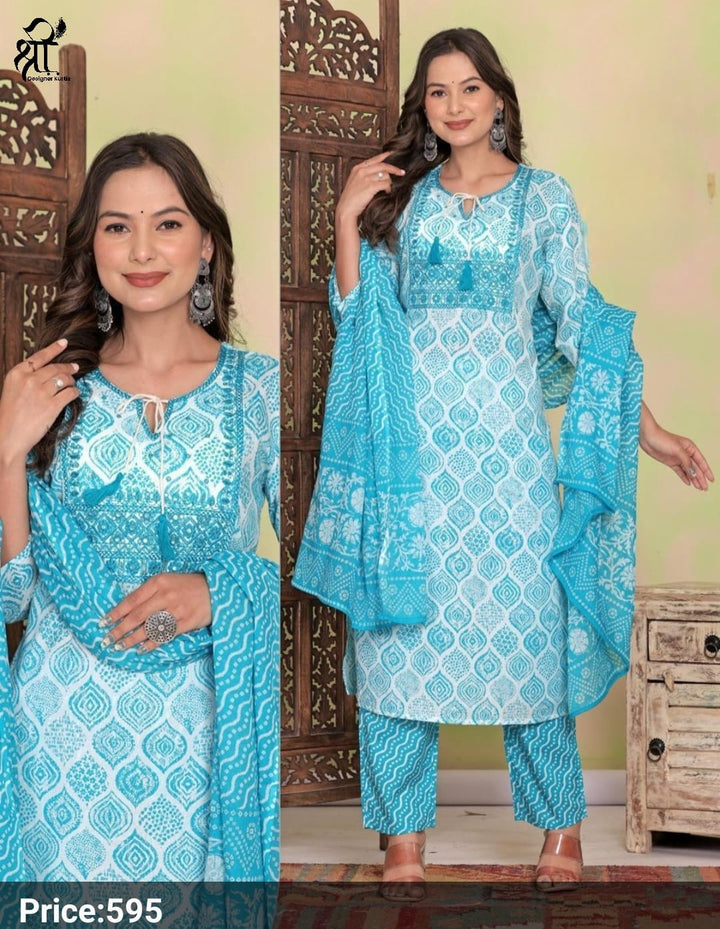 Shree Jee 3 Pcs Kurti Sets Straight Cotton (Rs.595 per piece)