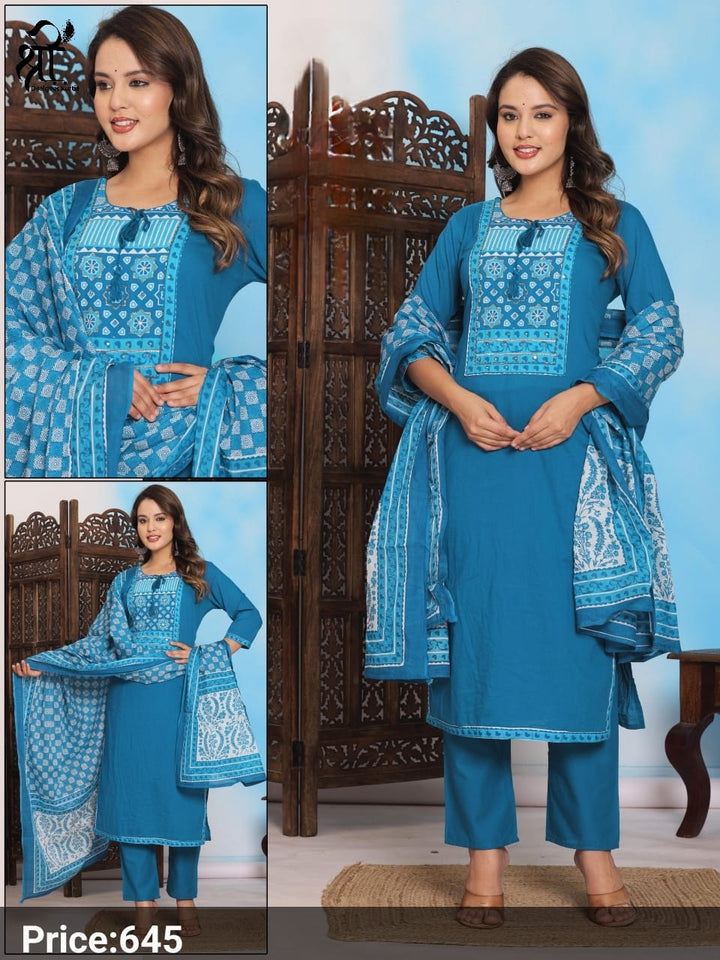 Shree Jee 3 Pcs Kurti Sets Straight Cotton (Rs.645 per piece)