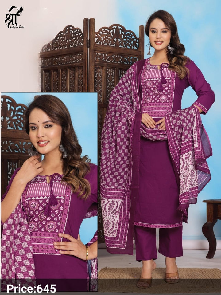 Shree Jee 3 Pcs Kurti Sets Straight Cotton (Rs.645 per piece)