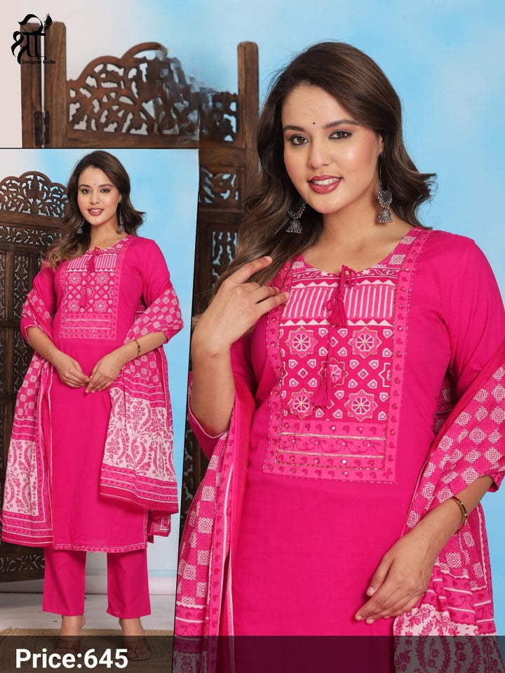 Shree Jee 3 Pcs Kurti Sets Straight Cotton (Rs.645 per piece)
