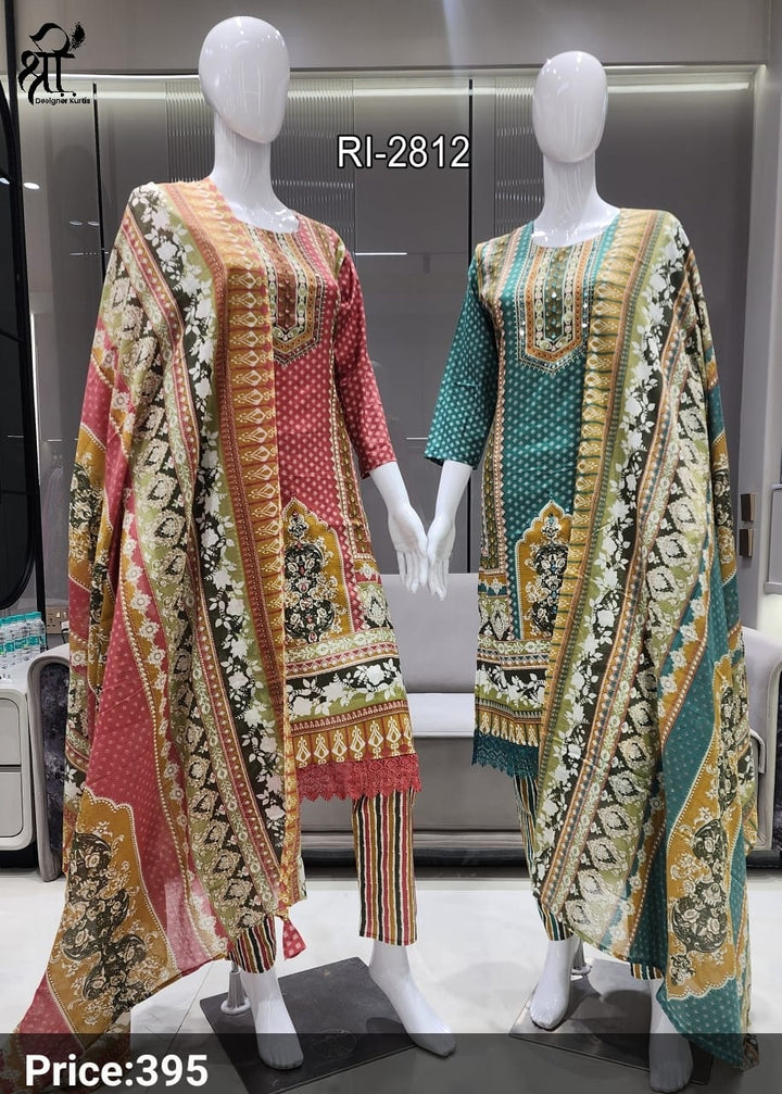 Shree Jee 3 Pcs Kurti Sets Straight Cotton (Rs.395 per piece)